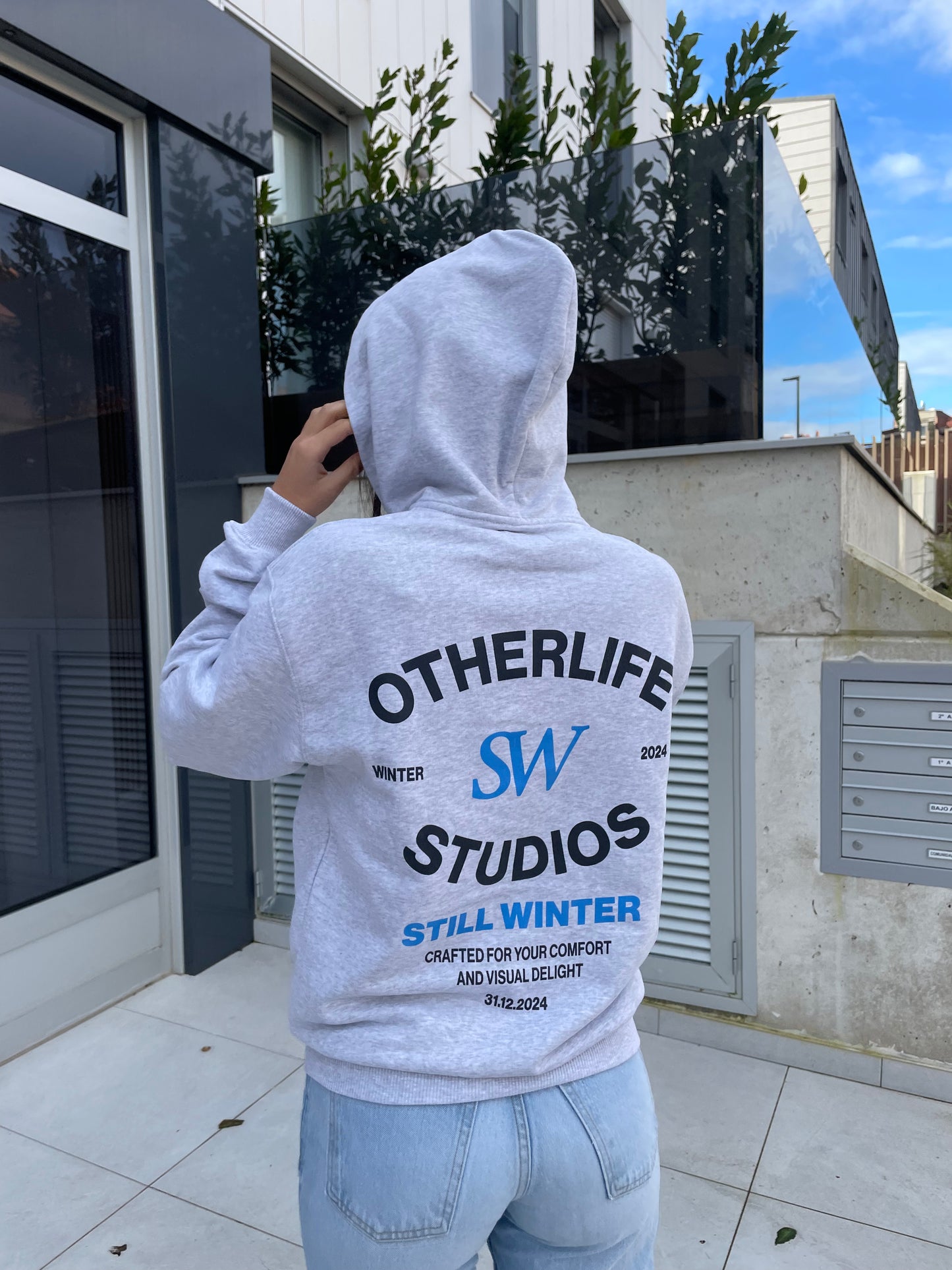 Still Winter light grey zip hoodie